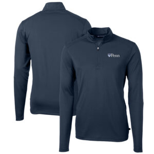 Men's Cutter & Buck Navy Pennsylvania Quakers Big & Tall Virtue Eco Pique Recycled Quarter-Zip Pullover Top