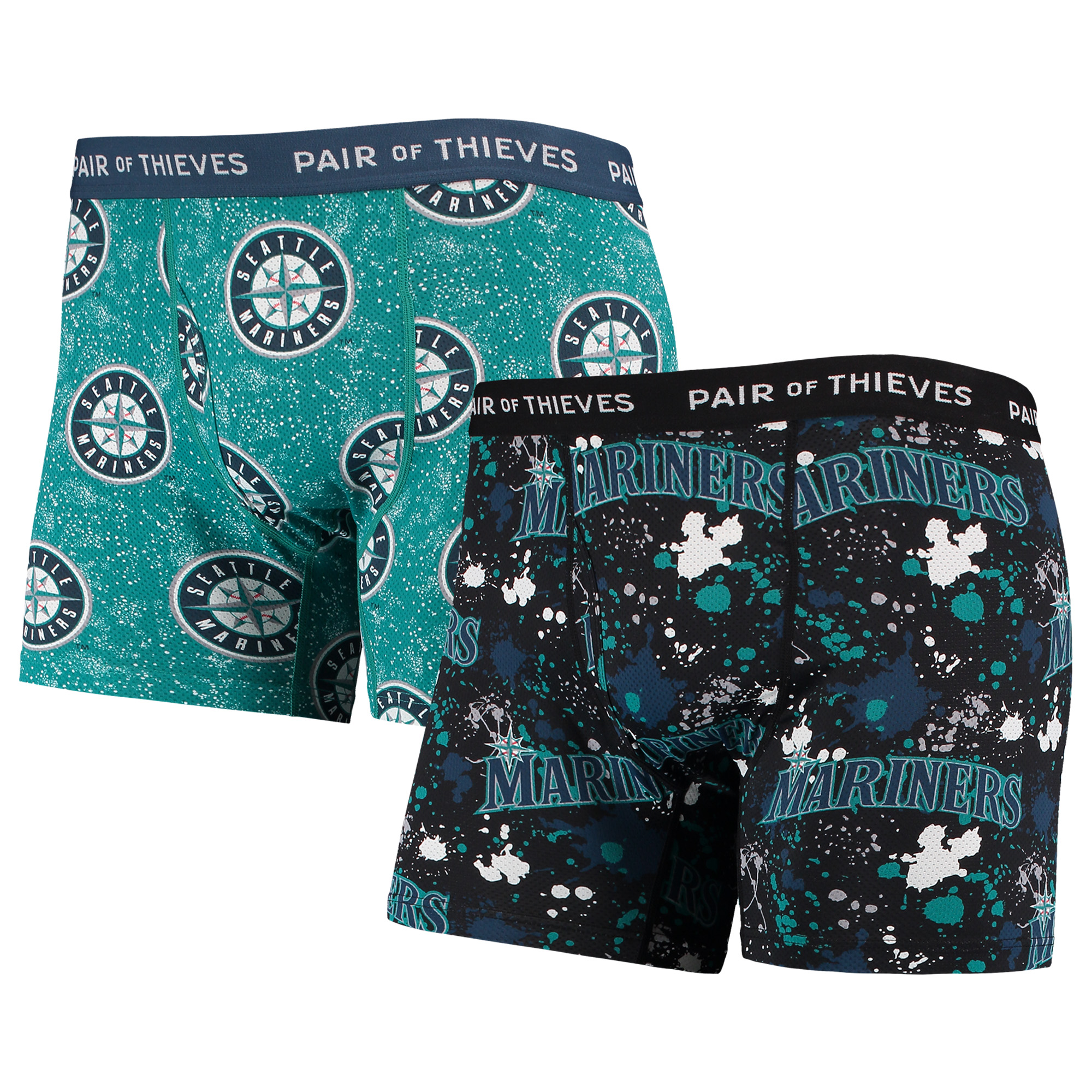 Men's Pair of Thieves Black/Aqua Seattle Mariners Super Fit 2-Pack Boxer Briefs Set - Image 7