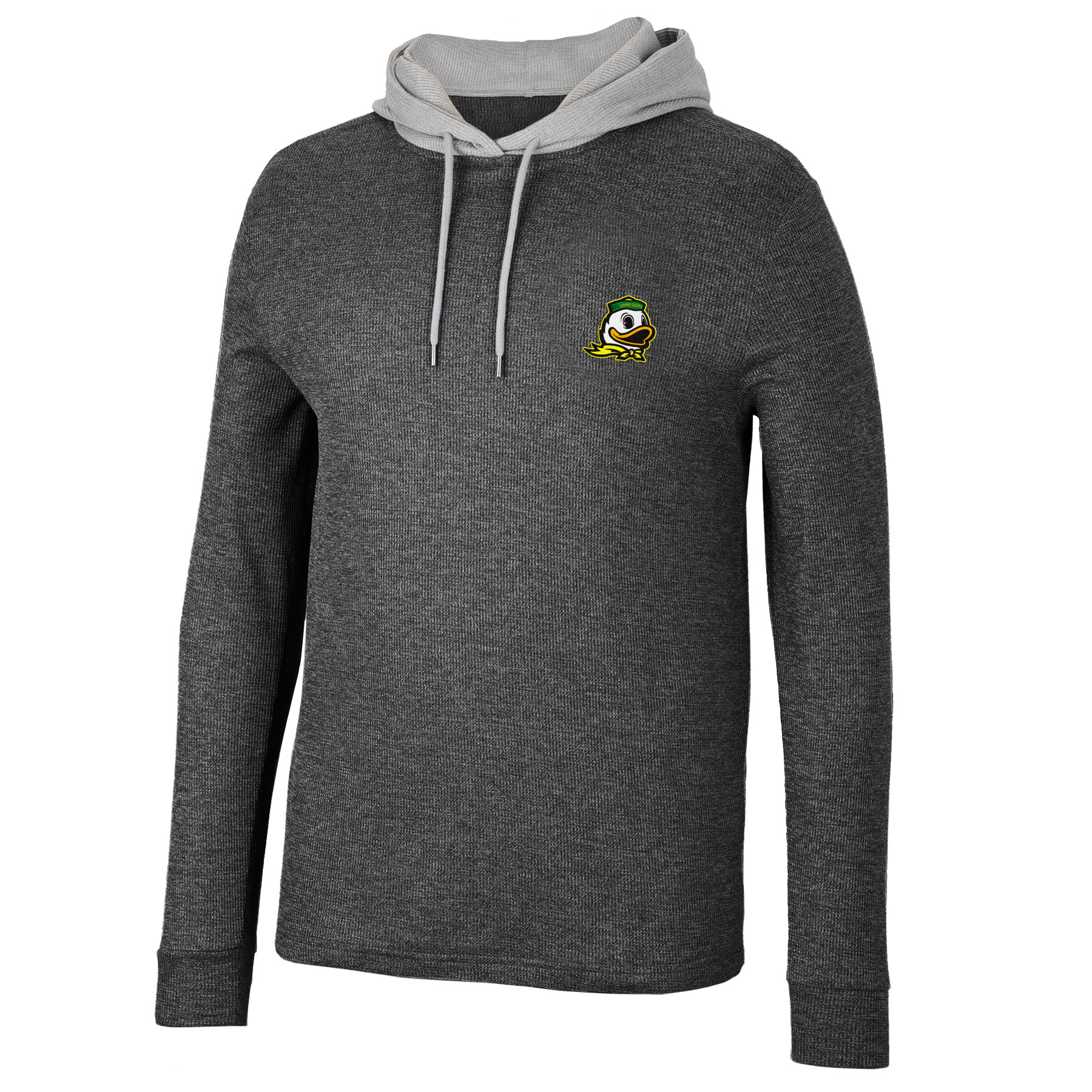 Men's Colosseum Black Oregon Ducks Ballot Waffle-Knit Thermal Long Sleeve Hoodie T-Shirt - Image 6