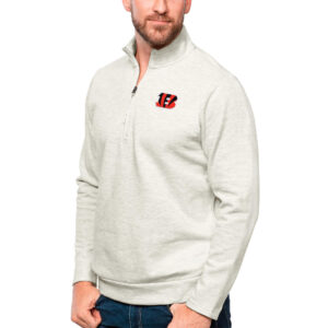 Men's Antigua Oatmeal Cincinnati Bengals Gambit Quarter-Zip Pullover Top