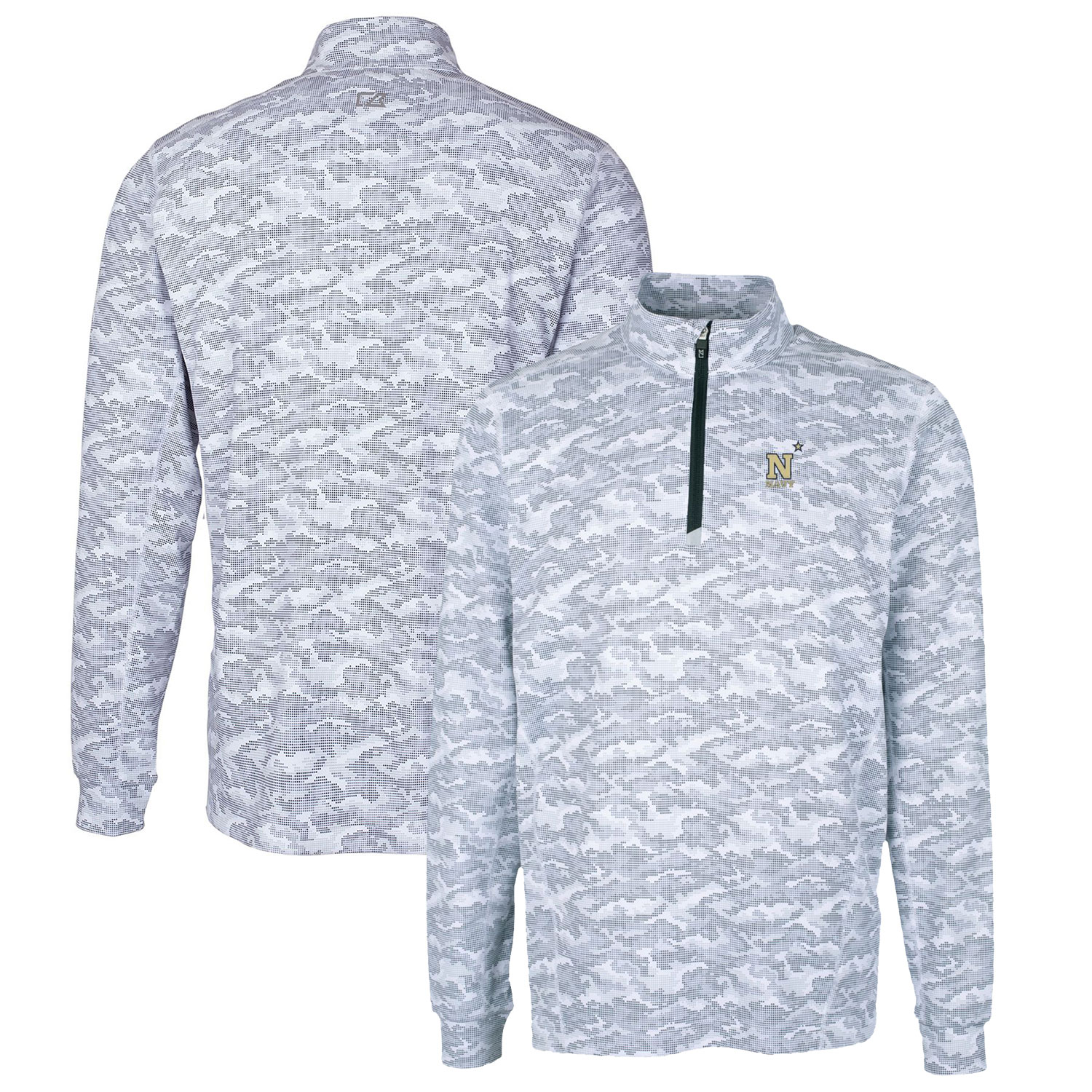 Men's Cutter & Buck Charcoal Navy Midshipmen Big & Tall Traverse Camo Print Stretch Quarter-Zip Pullover Top