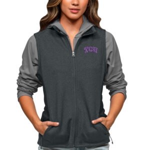 Women's Antigua Heather Charcoal TCU Horned Frogs Course Full-Zip Vest