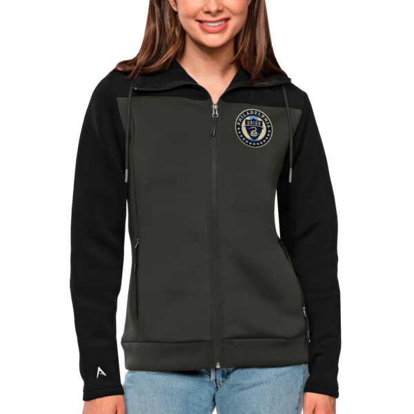 Women's Antigua Black/Gray Philadelphia Union Protect Full-Zip Hoodie