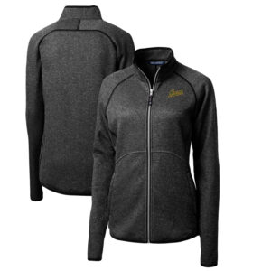 Women's Cutter & Buck Heather Charcoal George Mason Patriots Mainsail Sweater-Knit Full-Zip Jacket