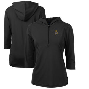 Women's Cutter & Buck Black Wichita State Shockers Vault Virtue Eco Pique Recycled Half-Zip Pullover Hoodie
