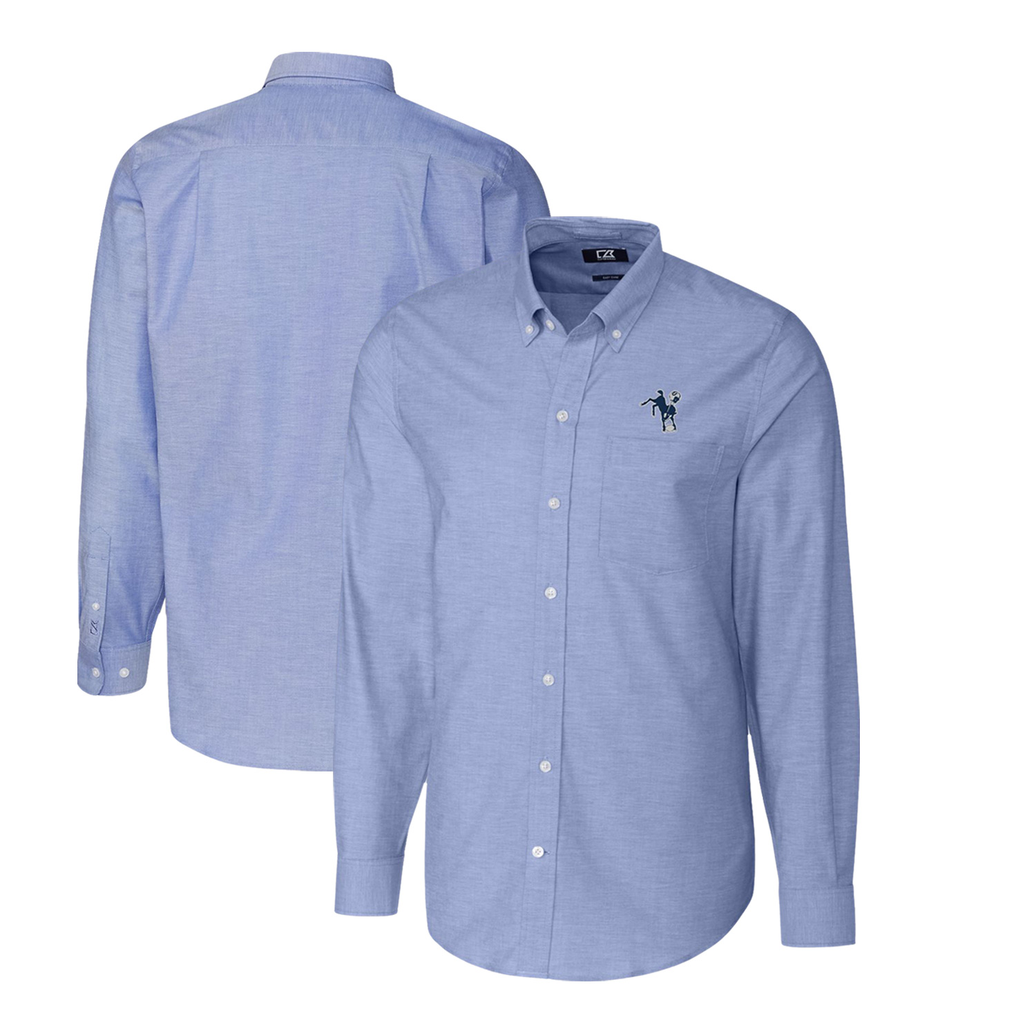 Men's Cutter & Buck Powder Blue Indianapolis Colts Throwback Logo Long Sleeve Stretch Oxford Button-Down Shirt