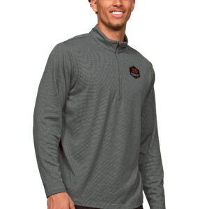 Men's Antigua Heather Charcoal Houston Dynamo FC Primary Team Logo Epic Quarter-Zip Pullover Top