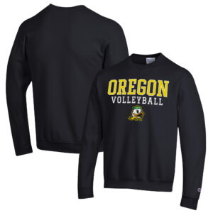 Men's Champion Black Oregon Ducks Stack Logo Volleyball Powerblend Pullover Sweatshirt