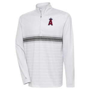 Men's Antigua Heather Gray/Black Los Angeles Angels Bullseye Quarter-Zip Pullover Top