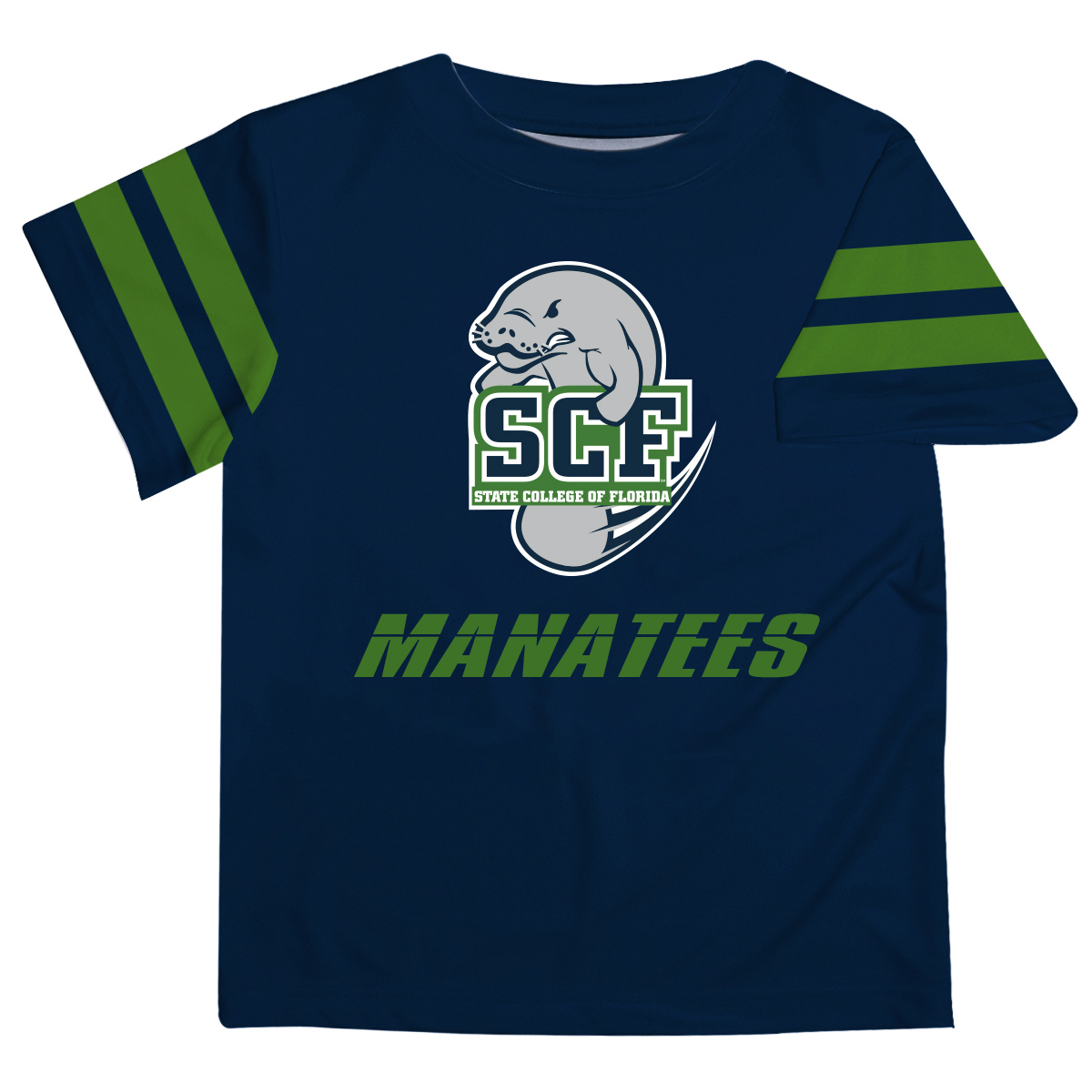 Youth Navy State College of Florida Manatee-Sarasota Team Logo Stripes T-Shirt - Image 3