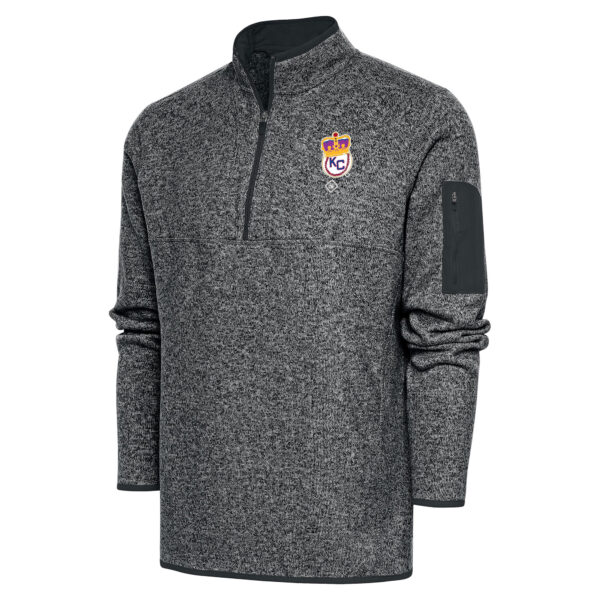 Men's Antigua Heather Charcoal Kansas City Monarchs Fortune Quarter-Zip Pullover Jacket