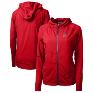 Women's Cutter & Buck Red Miami Marlins Americana Logo Adapt Eco Knit Hybrid Recycled Full-Zip Hoodie