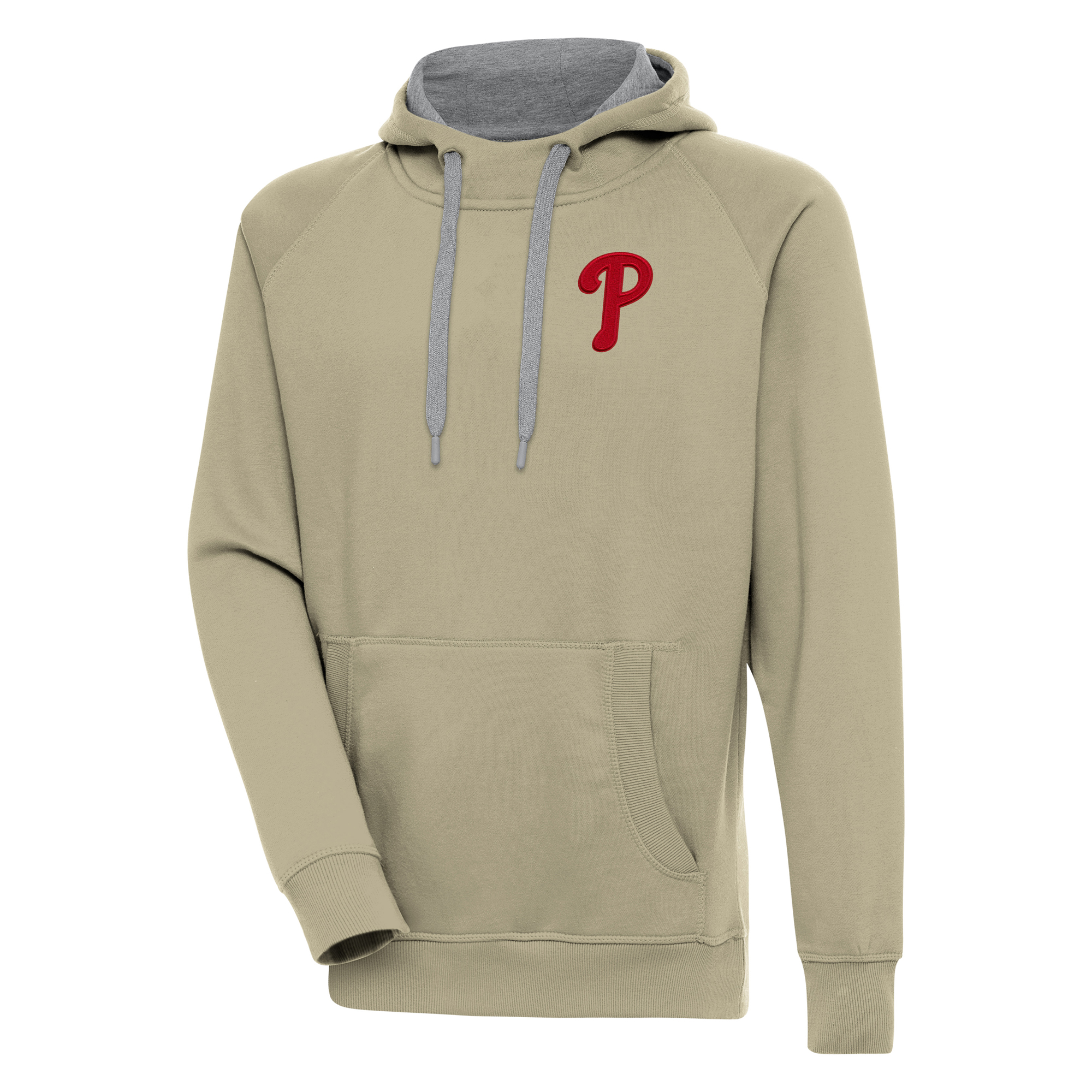Men's Antigua Khaki Philadelphia Phillies Victory Pullover Hoodie