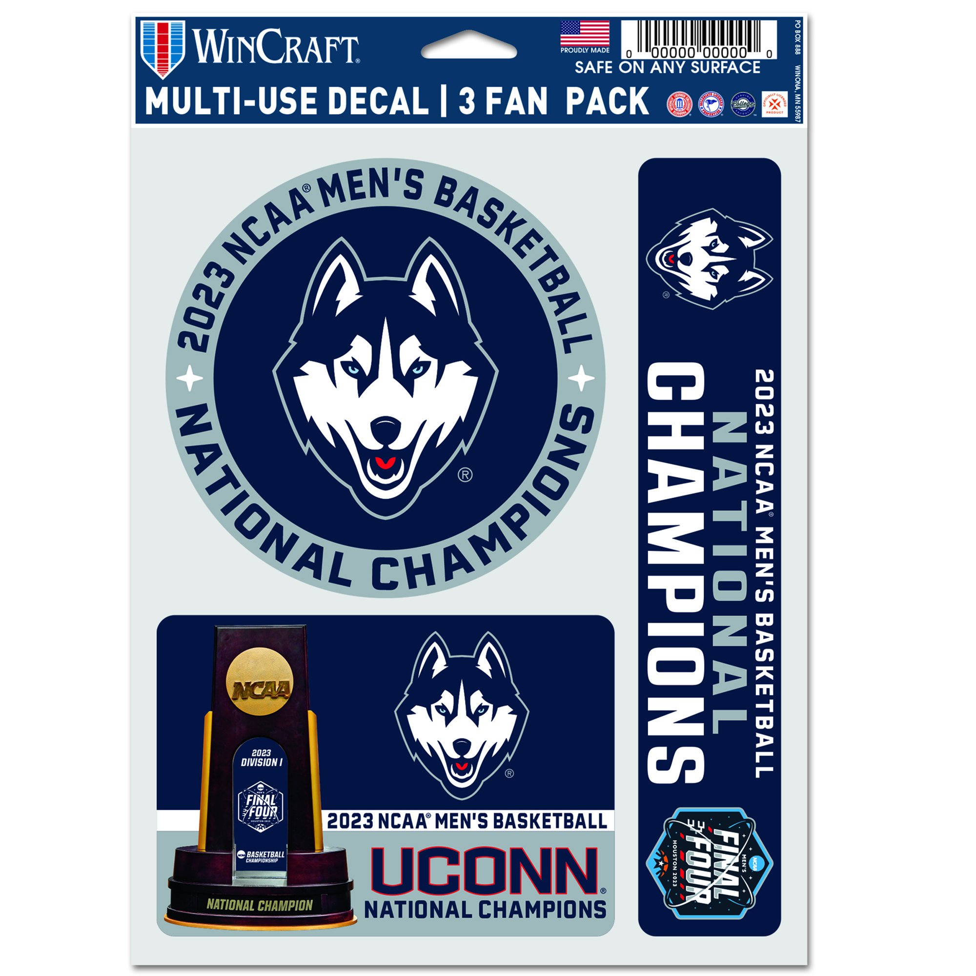 WinCraft UConn Huskies 2023 NCAA Men's Basketball National Champions Three-Pack Fan Decal Set