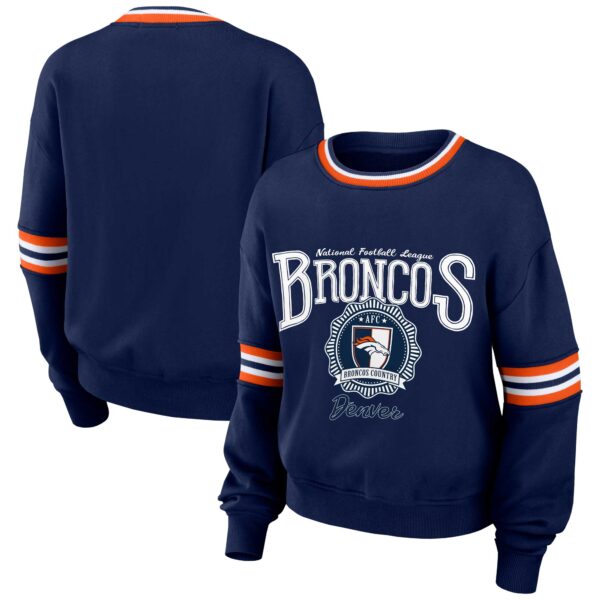 Women's WEAR by Erin Andrews Navy Denver Broncos Prep Crew Sweatshirt - Image 5