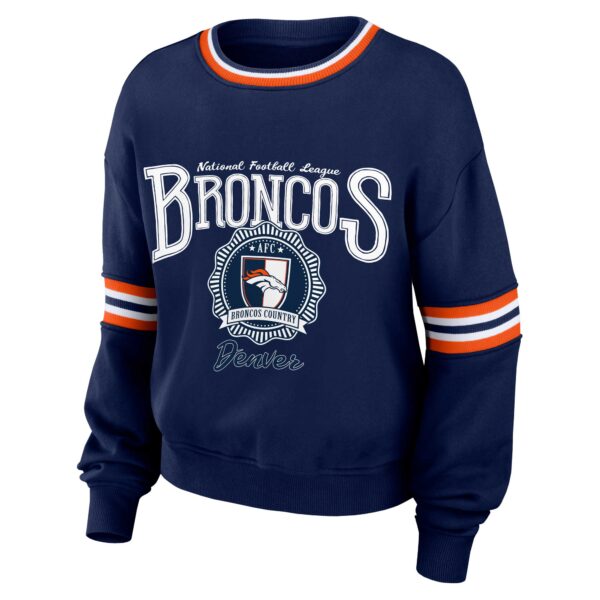 Women's WEAR by Erin Andrews Navy Denver Broncos Prep Crew Sweatshirt - Image 6