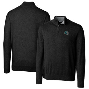 Men's Cutter & Buck  Black Philadelphia Eagles Helmet Lakemont Tri-Blend Quarter-Zip Pullover Sweater