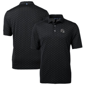 Men's Cutter & Buck  Black Atlanta Falcons Helmet Virtue Eco Pique Tile Print Recycled Polo