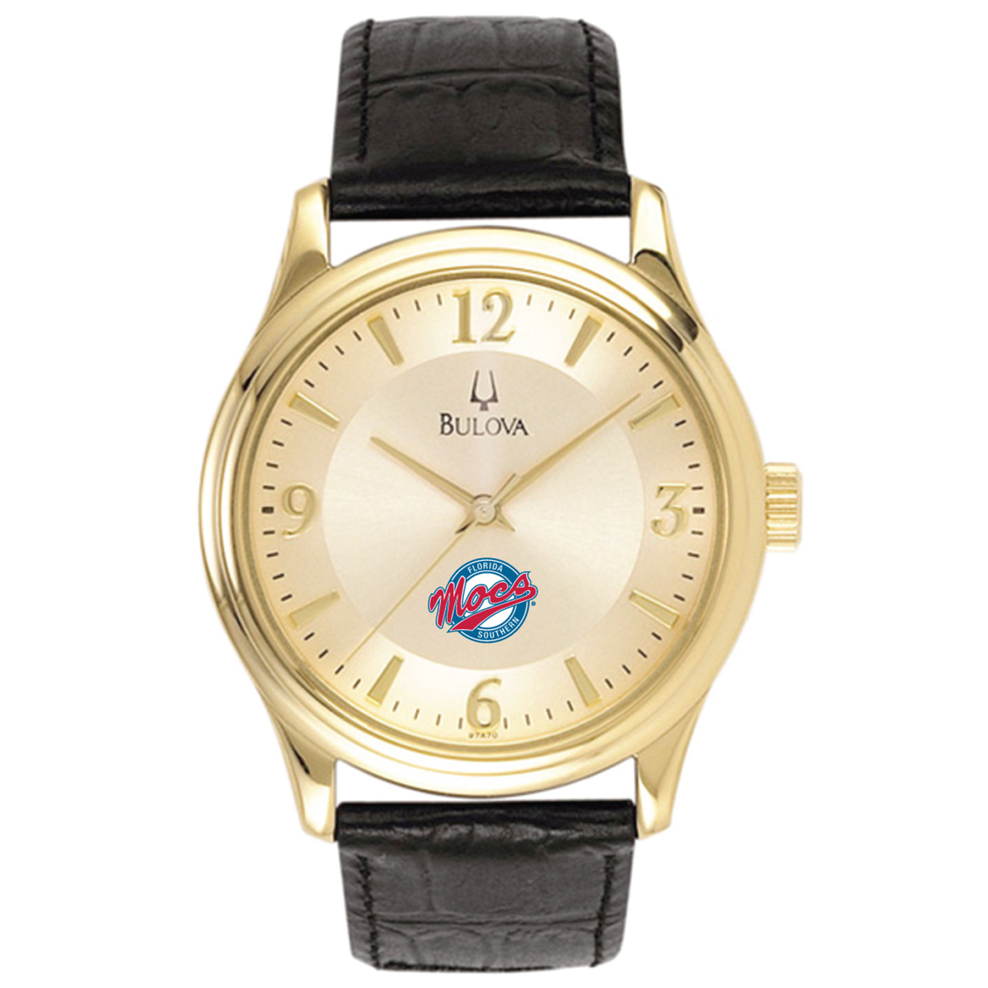 Men's Bulova Gold/Black Florida Southern Mocs Stainless Steel Watch with Leather Band