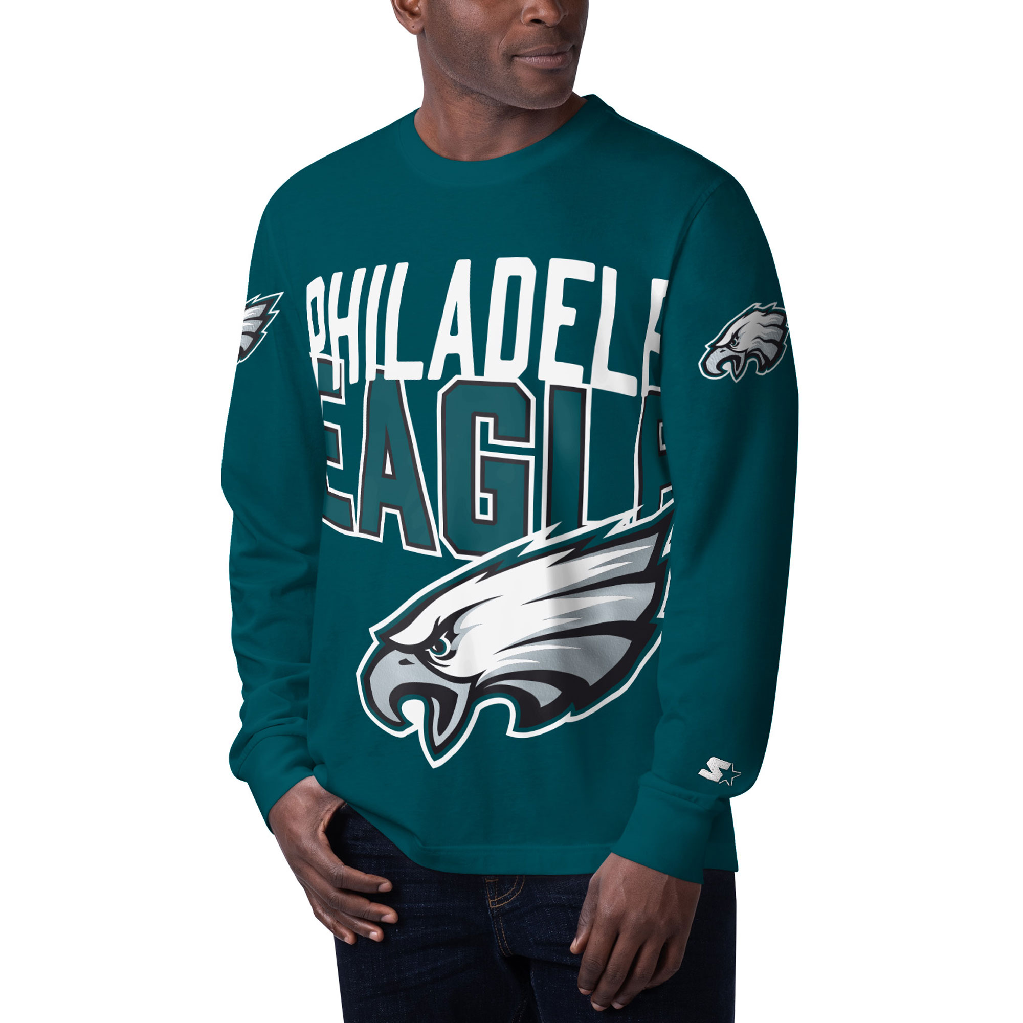 Men's Starter Midnight Green Philadelphia Eagles Clutch Hit Long Sleeve T-Shirt - Image 2