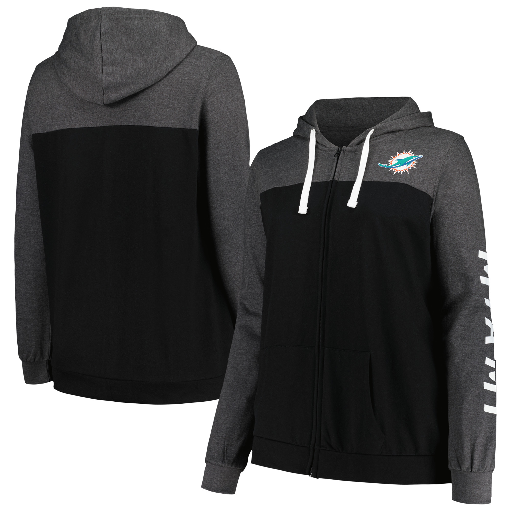 Women's Fanatics Heather Charcoal Miami Dolphins Plus Size City Ties Full-Zip Hoodie - Image 5