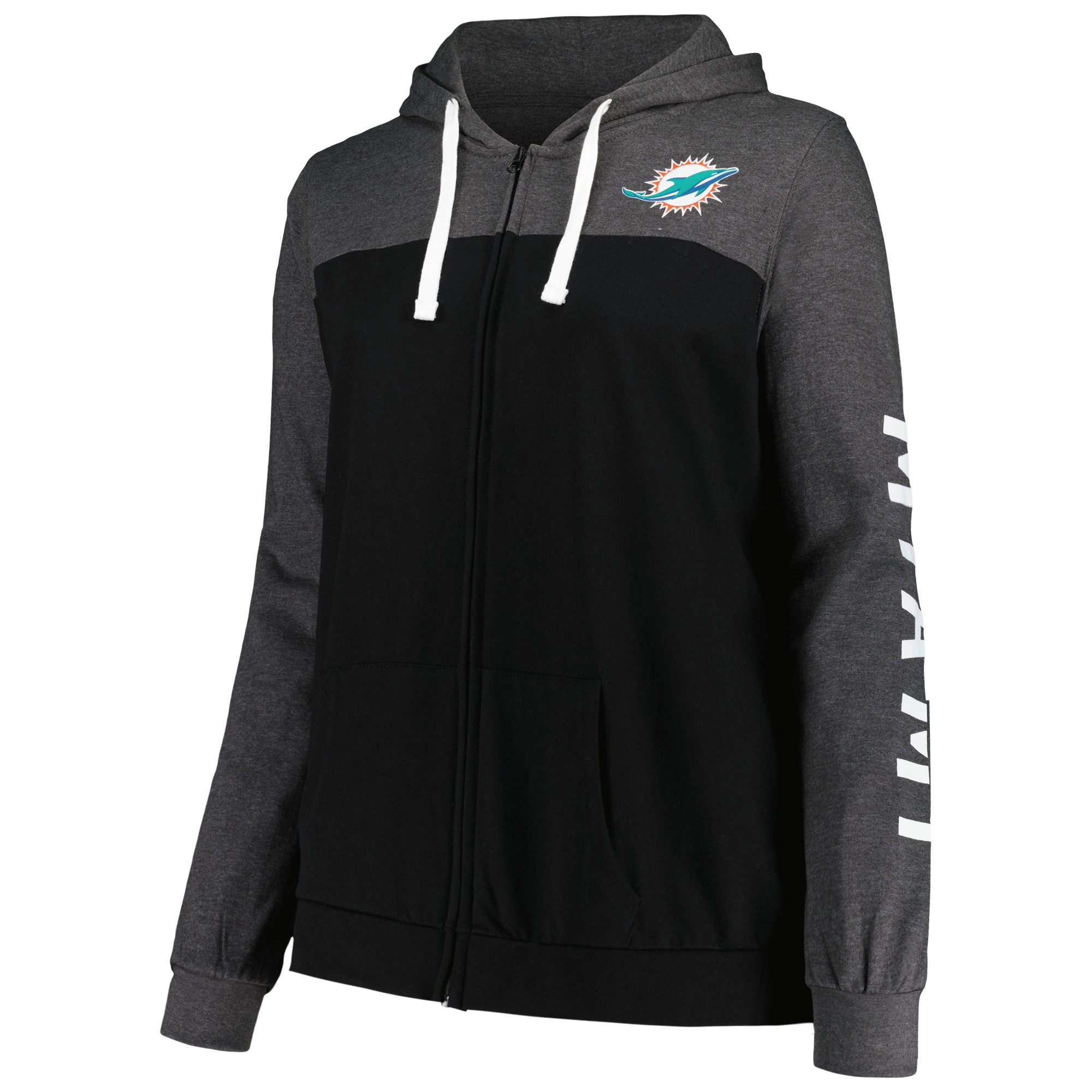 Women's Fanatics Heather Charcoal Miami Dolphins Plus Size City Ties Full-Zip Hoodie - Image 3
