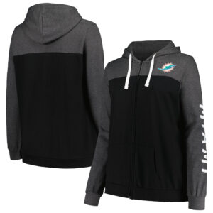 Women's Fanatics Heather Charcoal Miami Dolphins Plus Size City Ties Full-Zip Hoodie