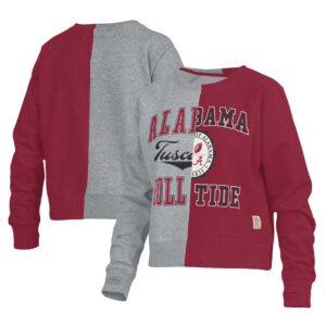 Women's Pressbox Heather Gray Alabama Crimson Tide Half and Half Raglan Pullover Sweatshirt