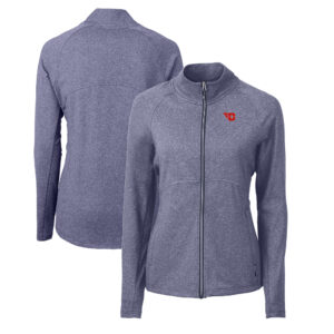 Women's Cutter & Buck  Heather Navy Dayton Flyers Adapt Eco Knit Heather Recycled Full-Zip Jacket