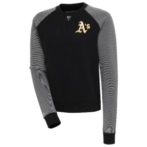Women's Antigua Black/White Athletics Flier Bunker Tri-Blend Pullover Sweatshirt