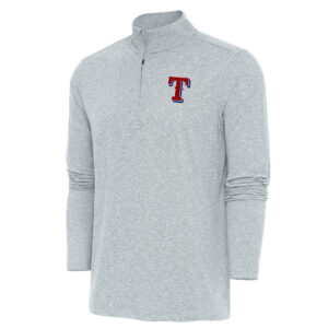 Men's Antigua  Heather Gray Texas Rangers Hunk Quarter-Zip Pullover Top