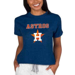 Women's Concepts Sport  Navy Houston Astros Tri-Blend Mainstream Terry Short Sleeve Sweatshirt Top