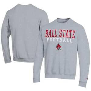 Men's Champion  Gray Ball State Cardinals Football Powerblend Pullover Sweatshirt