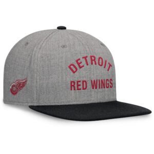 Men's Fanatics Heather Gray Detroit Red Wings Elements Flat Brim Leather Strapback Hat