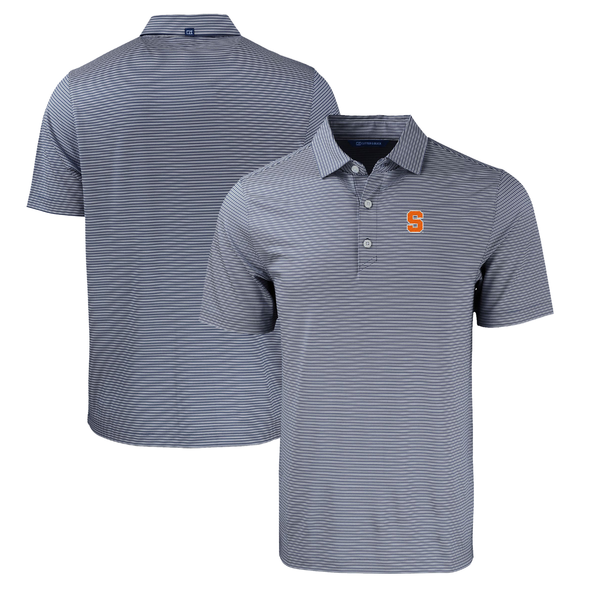 Men's Cutter & Buck Navy/White Syracuse Orange Forge Eco Double Stripe Stretch Recycled Polo