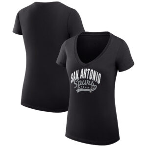 Women's G-III 4Her by Carl Banks Black San Antonio Spurs Filigree Logo V-Neck Fitted T-Shirt