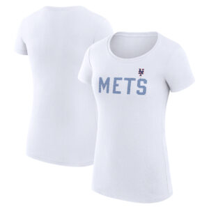 Women's G-III 4Her by Carl Banks  White New York Mets Dot Print Fitted T-Shirt