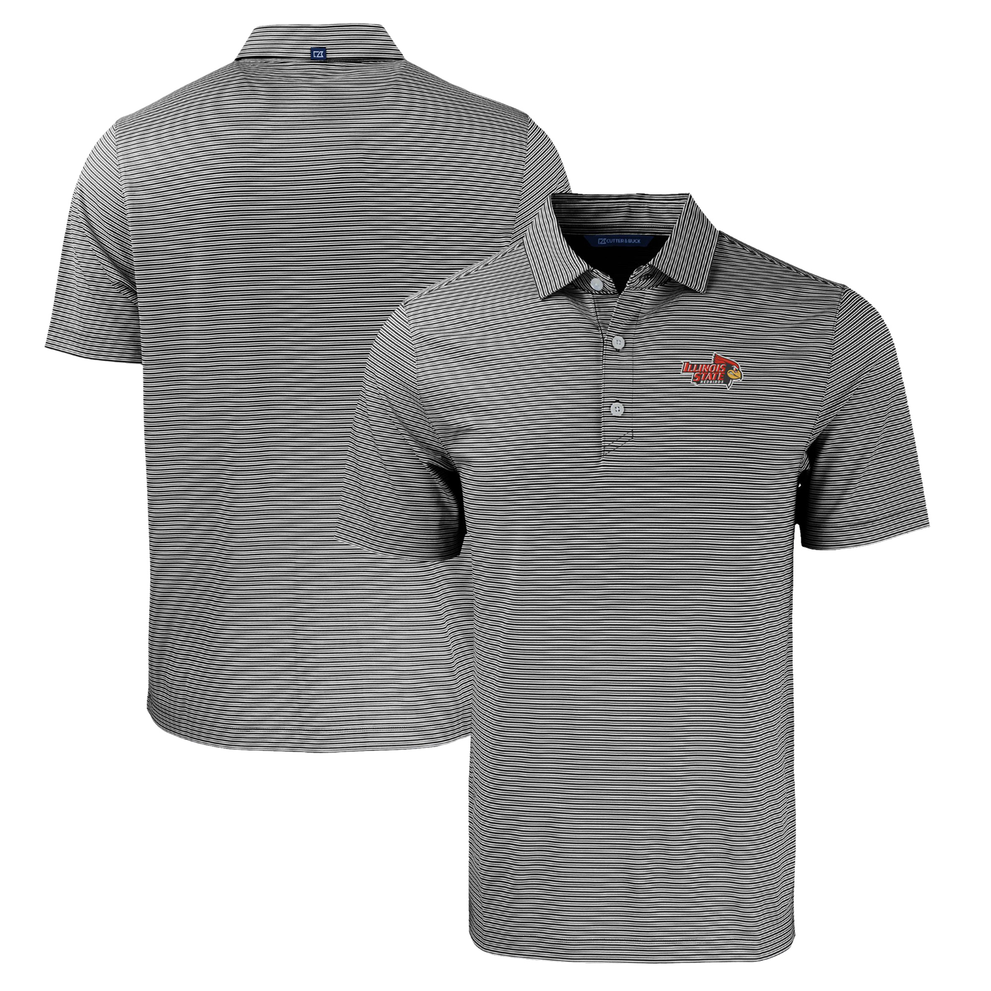 Men's Cutter & Buck Black/White Illinois State Redbirds Big & Tall Forge Eco Double Stripe Stretch Recycled Polo - Image 2