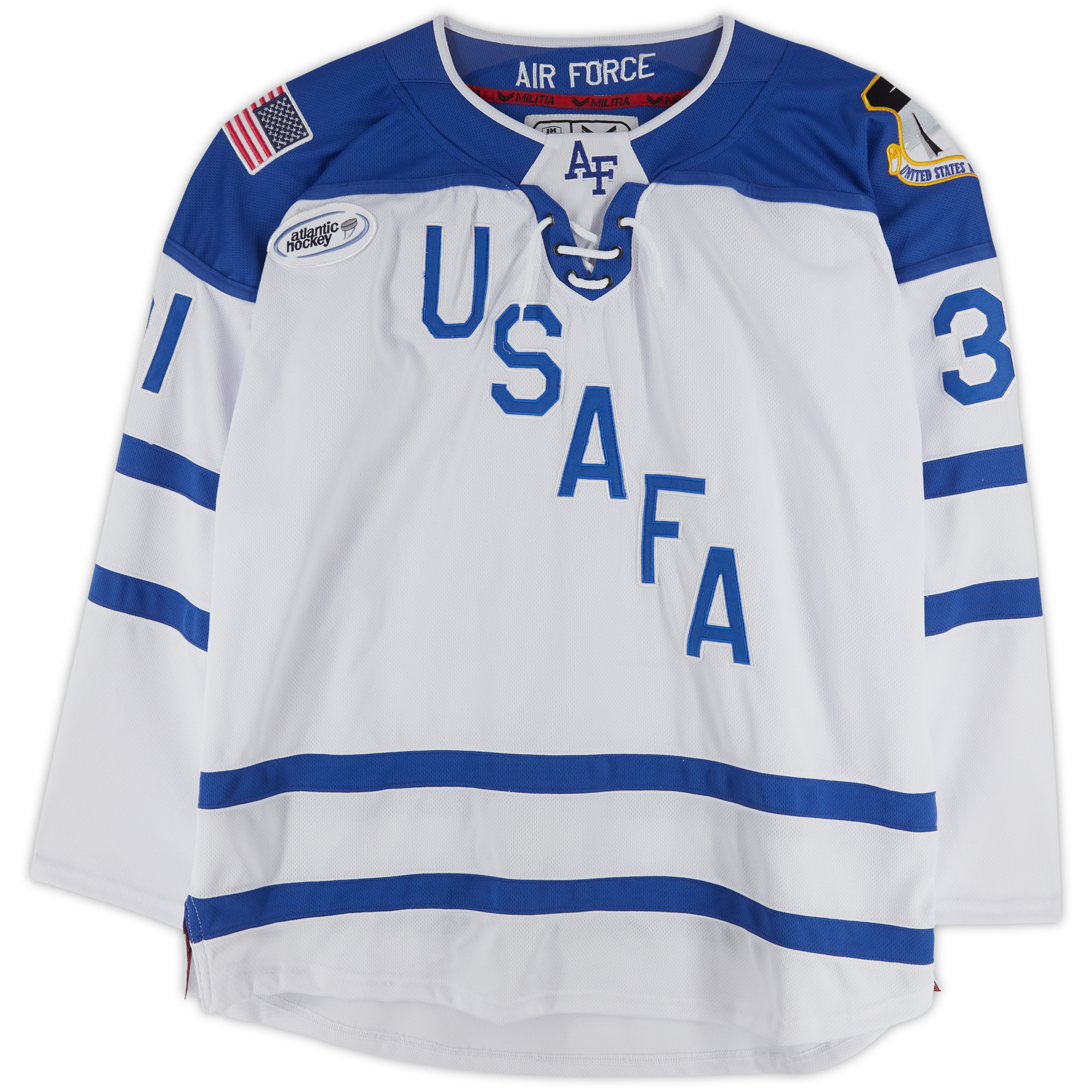 Air Force Falcons Team-Issued #31 White Jersey with Atlantic Hockey Patch from the Hockey Program - Image 3