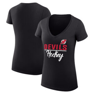Women's G-III 4Her by Carl Banks Black New Jersey Devils Graphic Fitted V-Neck T-Shirt