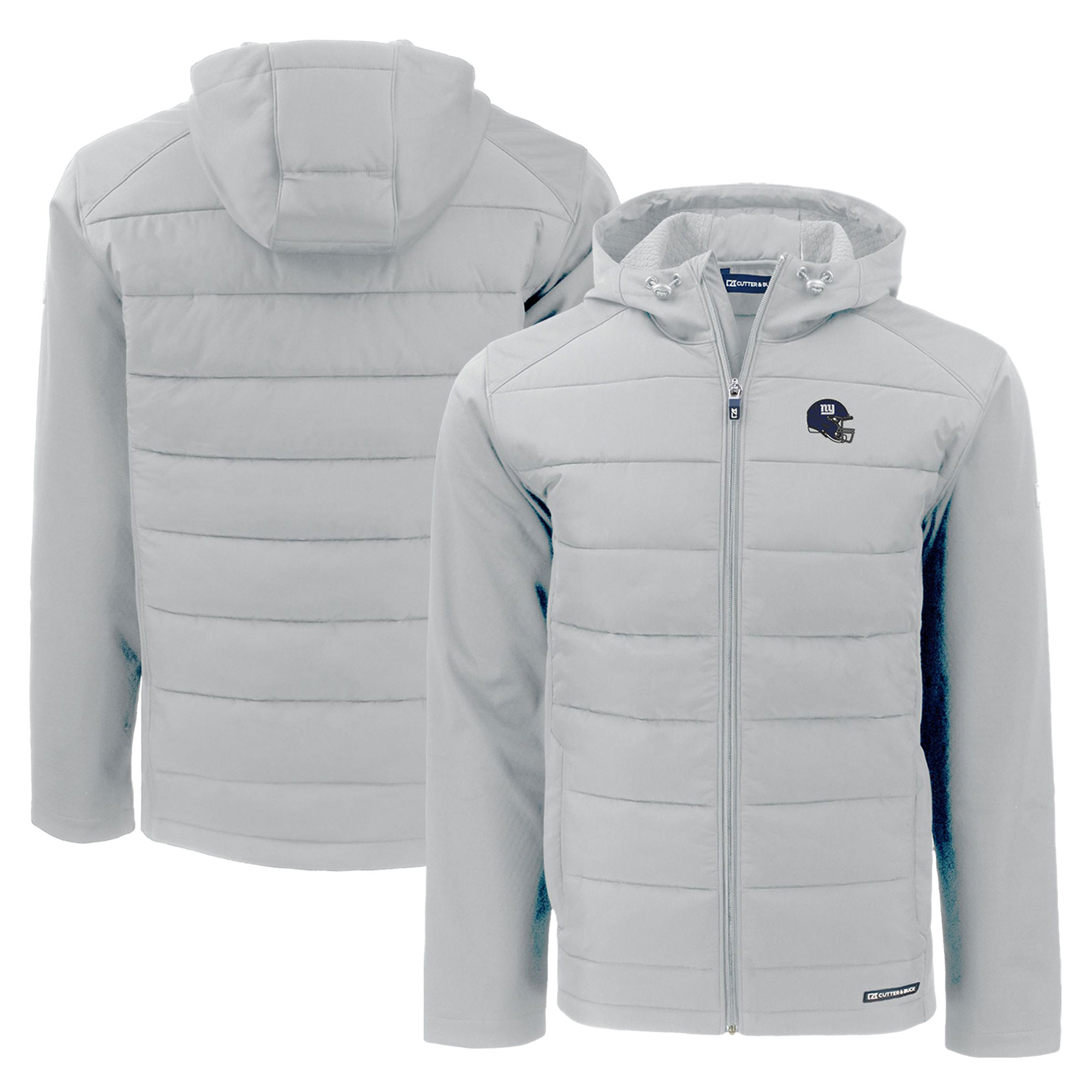 Men's Cutter & Buck Gray New York Giants Helmet Evoke Hybrid Eco Softshell Recycled Full-Zip Hoodie Jacket