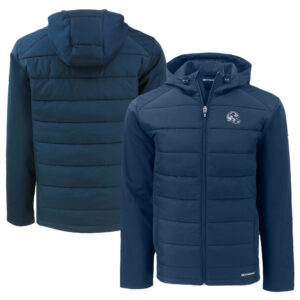 Men's Cutter & Buck  Navy Buffalo Bills Helmet Big & Tall Evoke Hybrid Eco Softshell Recycled Full-Zip Jacket