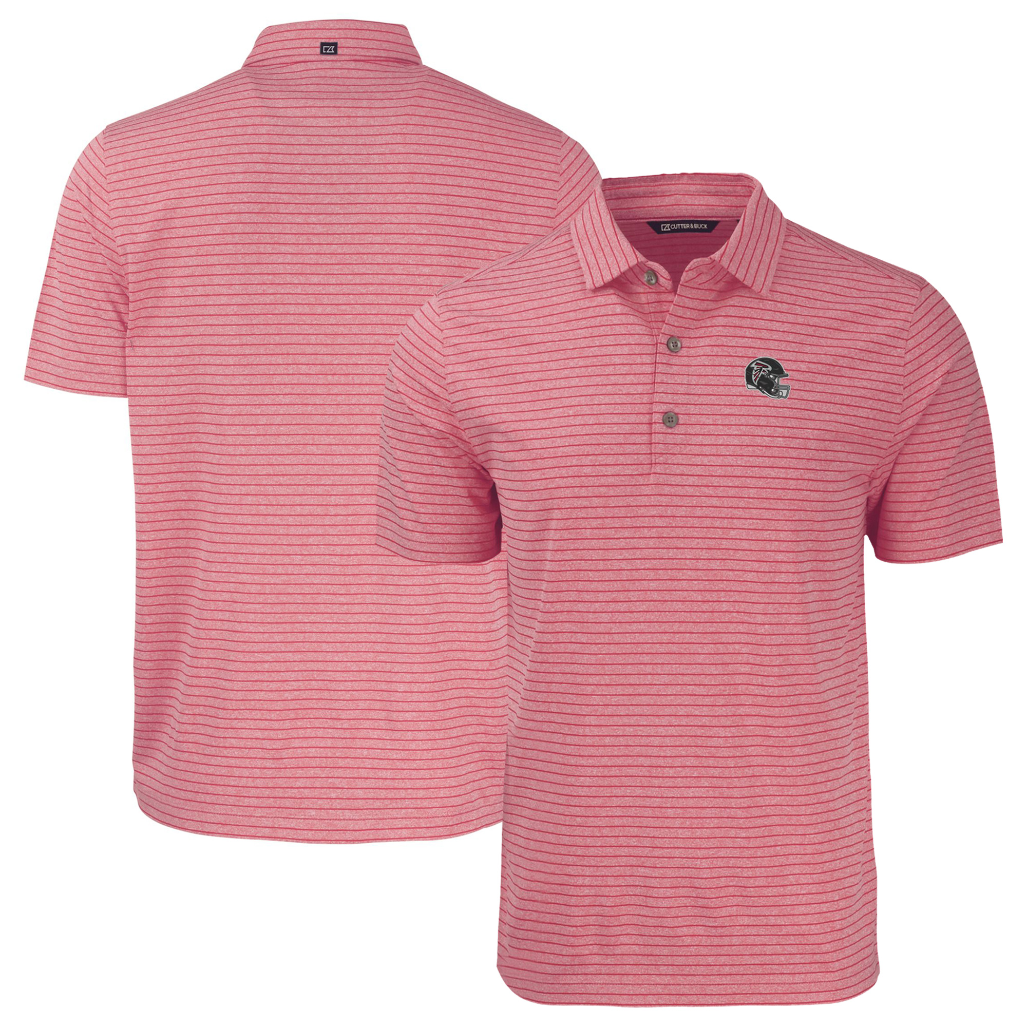 Men's Cutter & Buck Heather Red Atlanta Falcons Helmet Big & Tall Forge Eco Heather Stripe Stretch Recycled Polo - Image 2