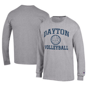Men's Champion  Gray Dayton Flyers Stacked Logo Volleyball Jersey Long Sleeve T-Shirt