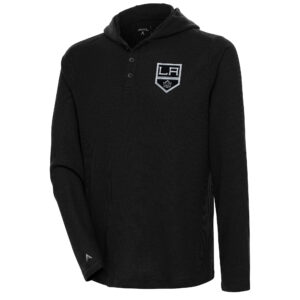 Men's Antigua  Black Los Angeles Kings Strong Hold Long Sleeve Henley Hoodie T-Shirt