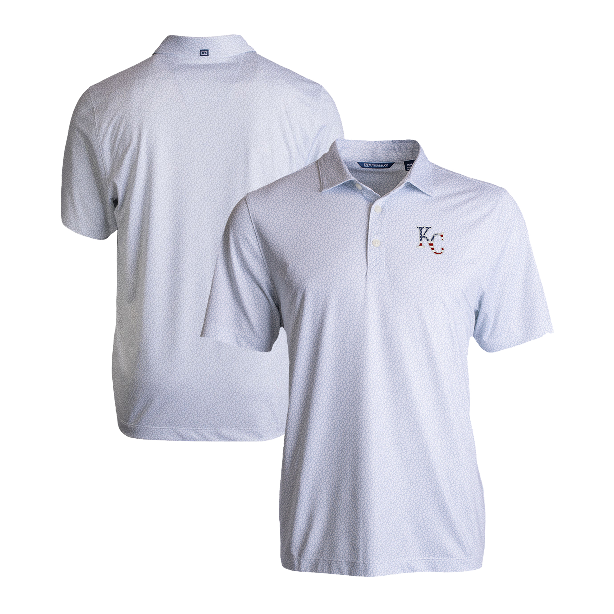 Men's Cutter & Buck White Kansas City Royals Stars & Stripes Pike Eco Pebble Print Stretch Recycled Polo