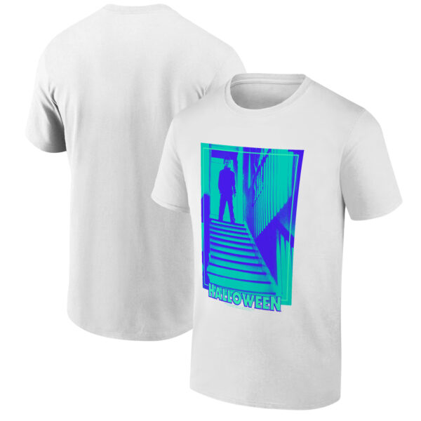 Men's Ripple Junction Michael Myers White/Turquoise Halloween Staircase Graphic T-Shirt