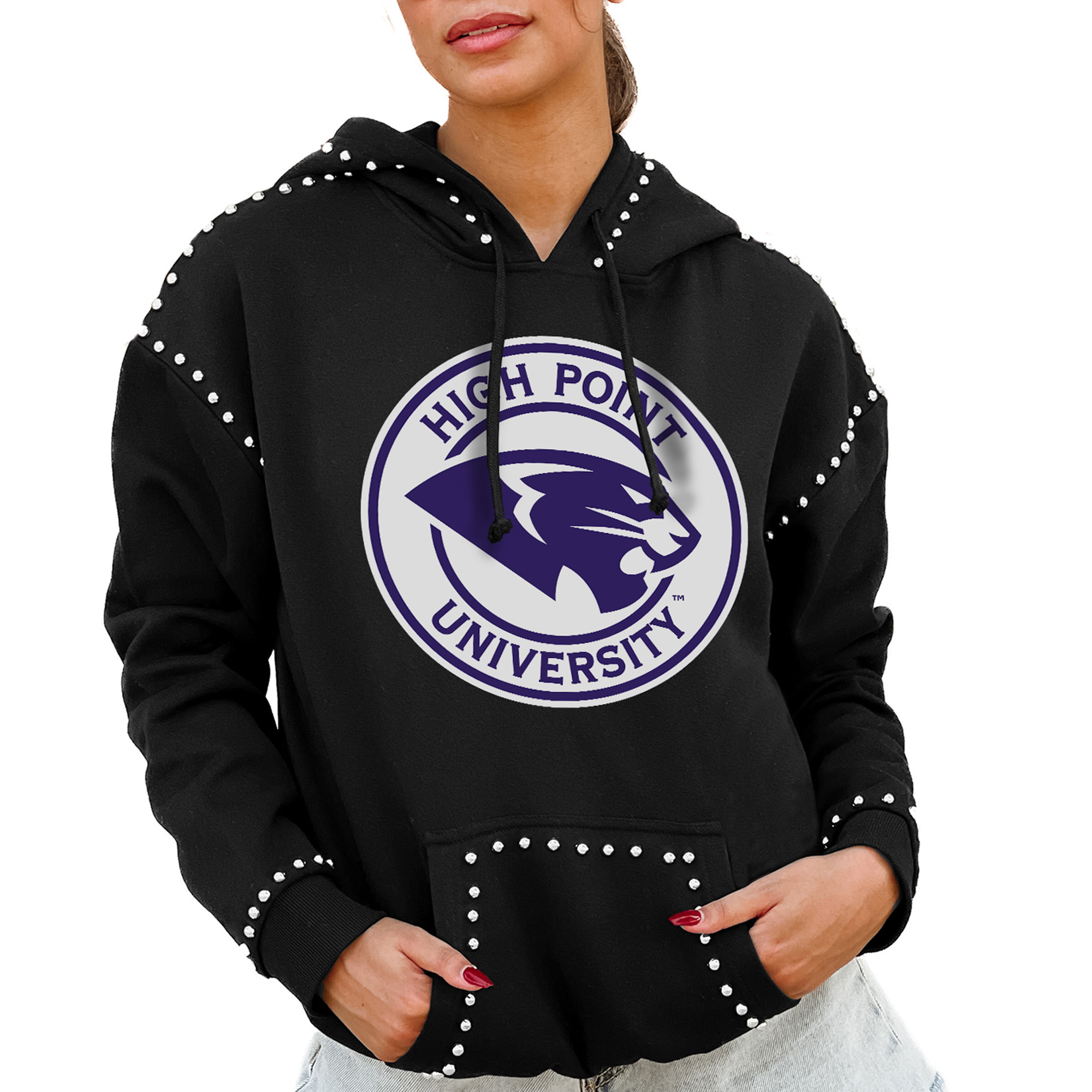 Women's Gameday Couture Black High Point Panthers Studded Pullover Hoodie - Image 2