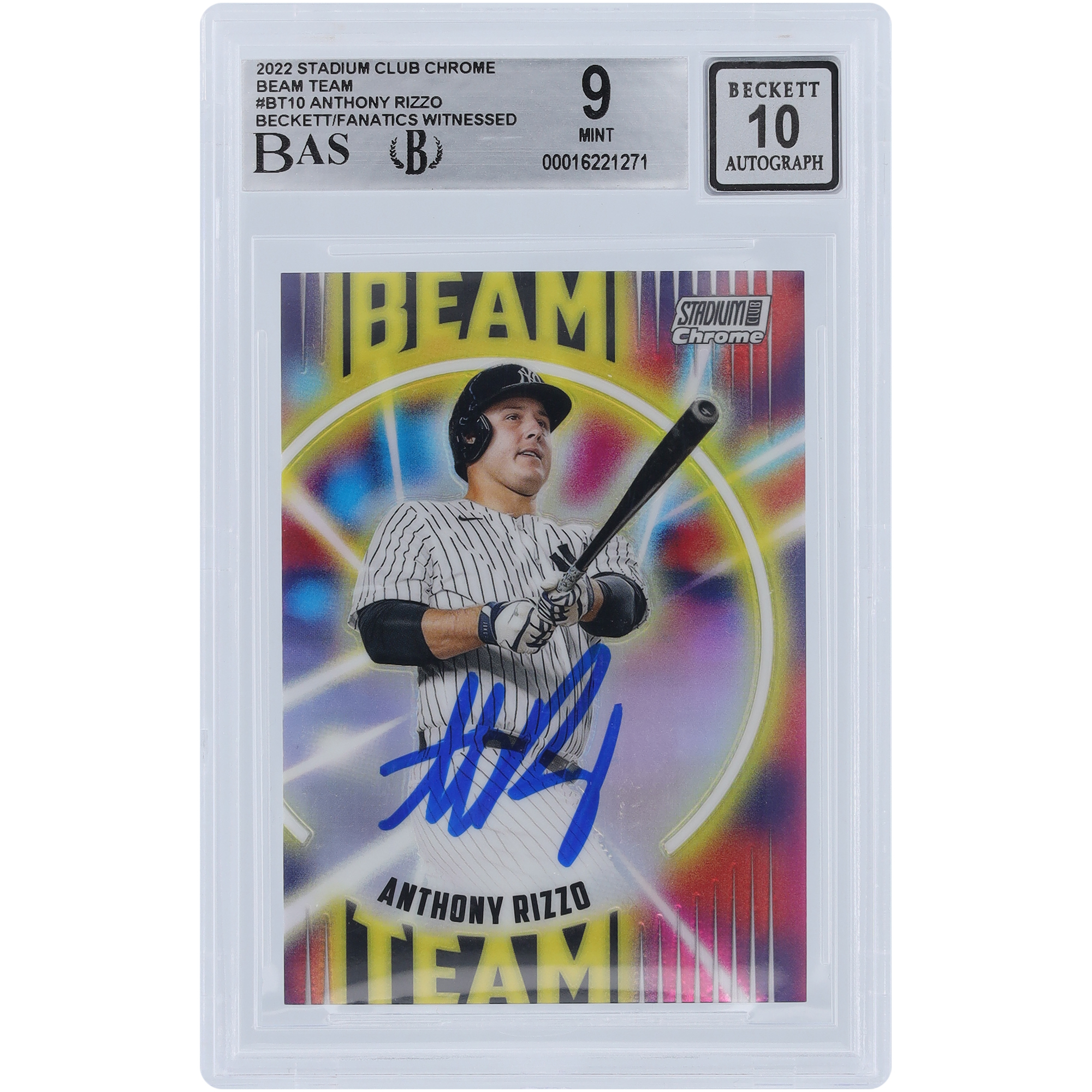 Anthony Rizzo New York Yankees Autographed 2022 Topps Stadium Club Chrome Beam Team #BT-10 Beckett Fanatics Witnessed Authenticated 9/10 Card - Image 5
