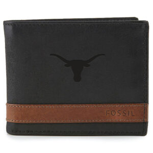 Men's Fossil  Black Texas Longhorns Quinn Flip ID Bifold Wallet